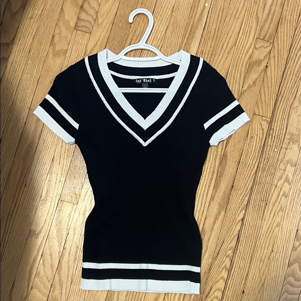 Say What? Black and White V-Neck Top